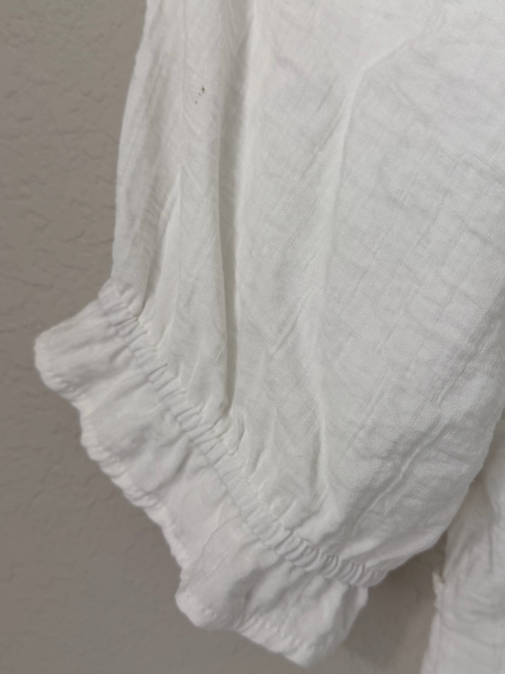 KIRIOUS White Puff Sleeve Crop Top Boho Babydoll Ruffle Blouse Size L - Picture 9 of 10